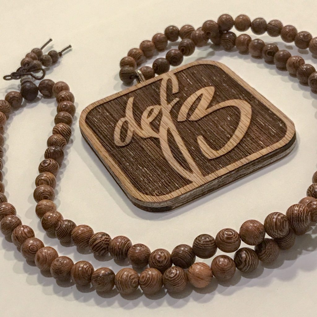 New Item - Def3 Logo Woodent Pendant w/ Wood Bead Necklaces