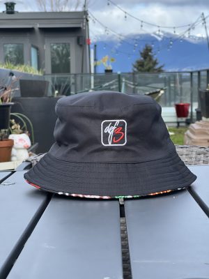Def3 Embroidered Logo Bucket Hat - Slightly Smaller Fit / Teen / Youth Size / Black - w/ Mushroom patterned inside liner - Image 2