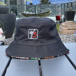 Def3 Embroidered Logo Bucket Hat - Slightly Smaller Fit / Teen / Youth Size / Black - w/ Mushroom patterned inside liner