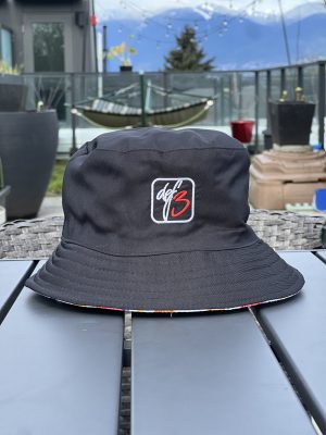 Def3 Embroidered Logo Bucket Hat - Slightly Smaller Fit / Teen / Youth Size / Black - w/ Mushroom patterned inside liner - Image 4