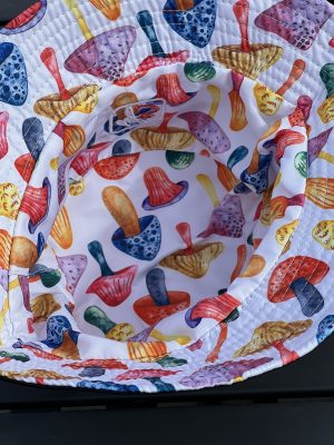 Def3 Embroidered Logo Bucket Hat - Slightly Smaller Fit / Teen / Youth Size / Black - w/ Mushroom patterned inside liner - Image 6