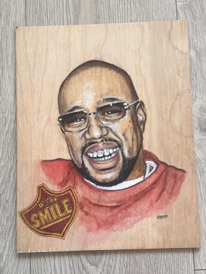 Pimp C of UGK  Original Def3 Painting – Smile Series 8.5″ x 11″ Mixed media on Wood