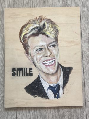 David Bowie Original Def3 Painting – Smile Series 8.5″ x 11″ Mixed media on Wood