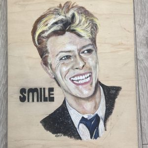 David Bowie Original Def3 Painting – Smile Series 8.5″ x 11″ Mixed media on Wood