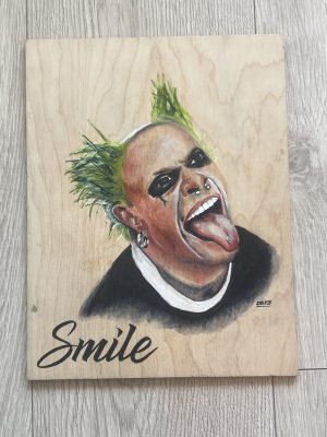 Keith Flint of The Prodigy Original Def3 Painting - Smile Series 8.5" x 11" Mixed media on Wood