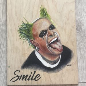 Keith Flint of The Prodigy Original Def3 Painting - Smile Series 8.5" x 11" Mixed media on Wood
